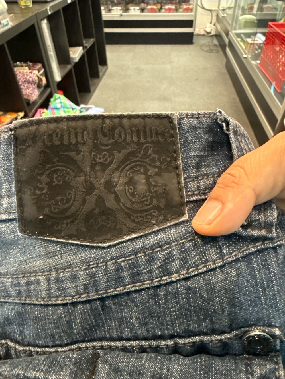 Slim Men's Denim Jeans in Medium Blue with Black Waist Patch